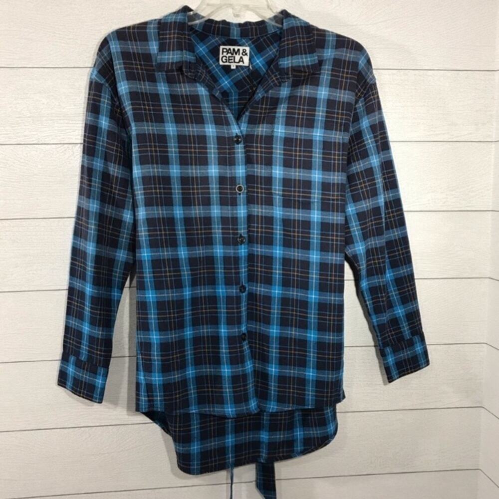 PAM & GELA Plaid Tie Back High Low Shirt NWT Size S